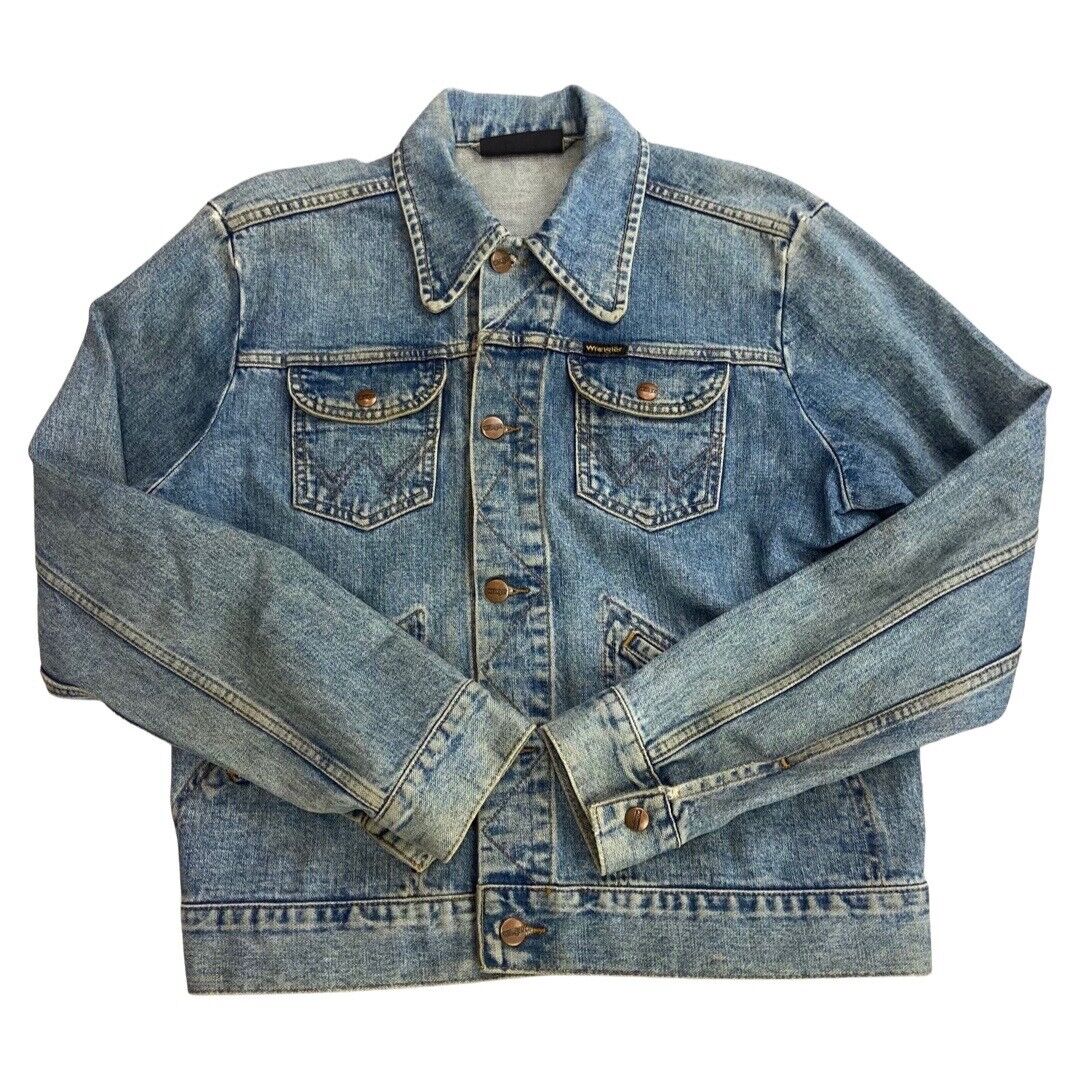 VTG 70s DENIM WRANGLER TRUCKER RODEO JACKET MOD ROCKABILLY BIKER BOMBER 38” S