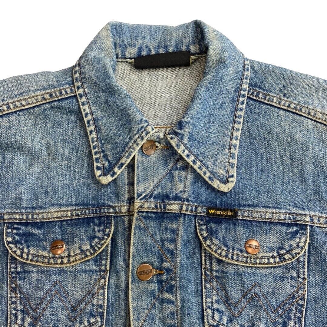 VTG 70s DENIM WRANGLER TRUCKER RODEO JACKET MOD ROCKABILLY BIKER BOMBER 38” S