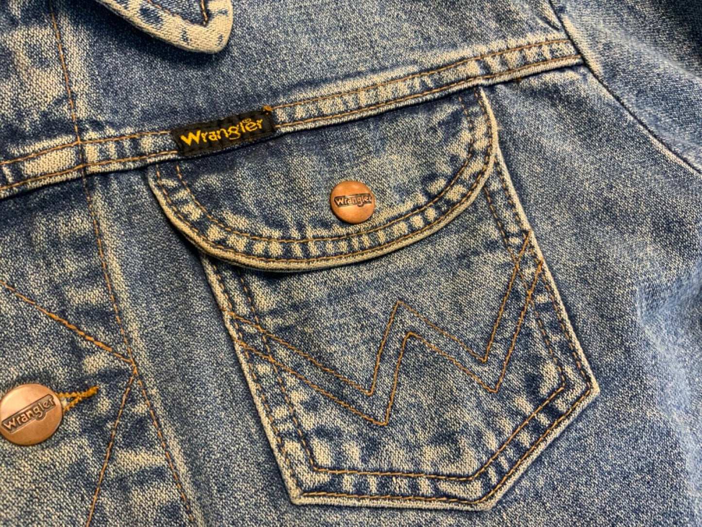 VTG 70s DENIM WRANGLER TRUCKER RODEO JACKET MOD ROCKABILLY BIKER BOMBER 38” S