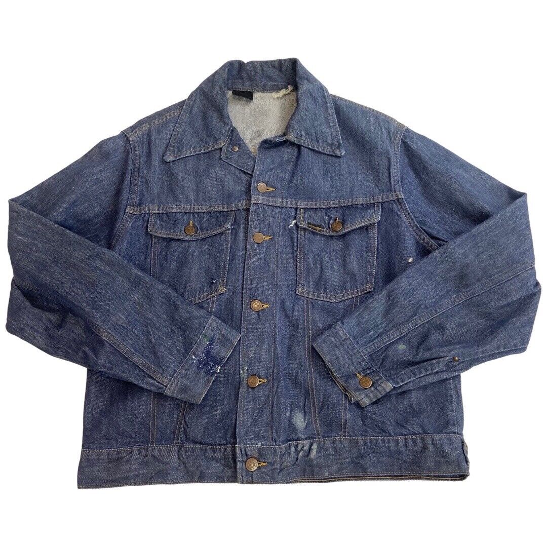 VTG 70s USA SEARS ROEBUCK SELVEDGE DENIM TRUCKER RODEO JACKET ROCKABILLY 41” M