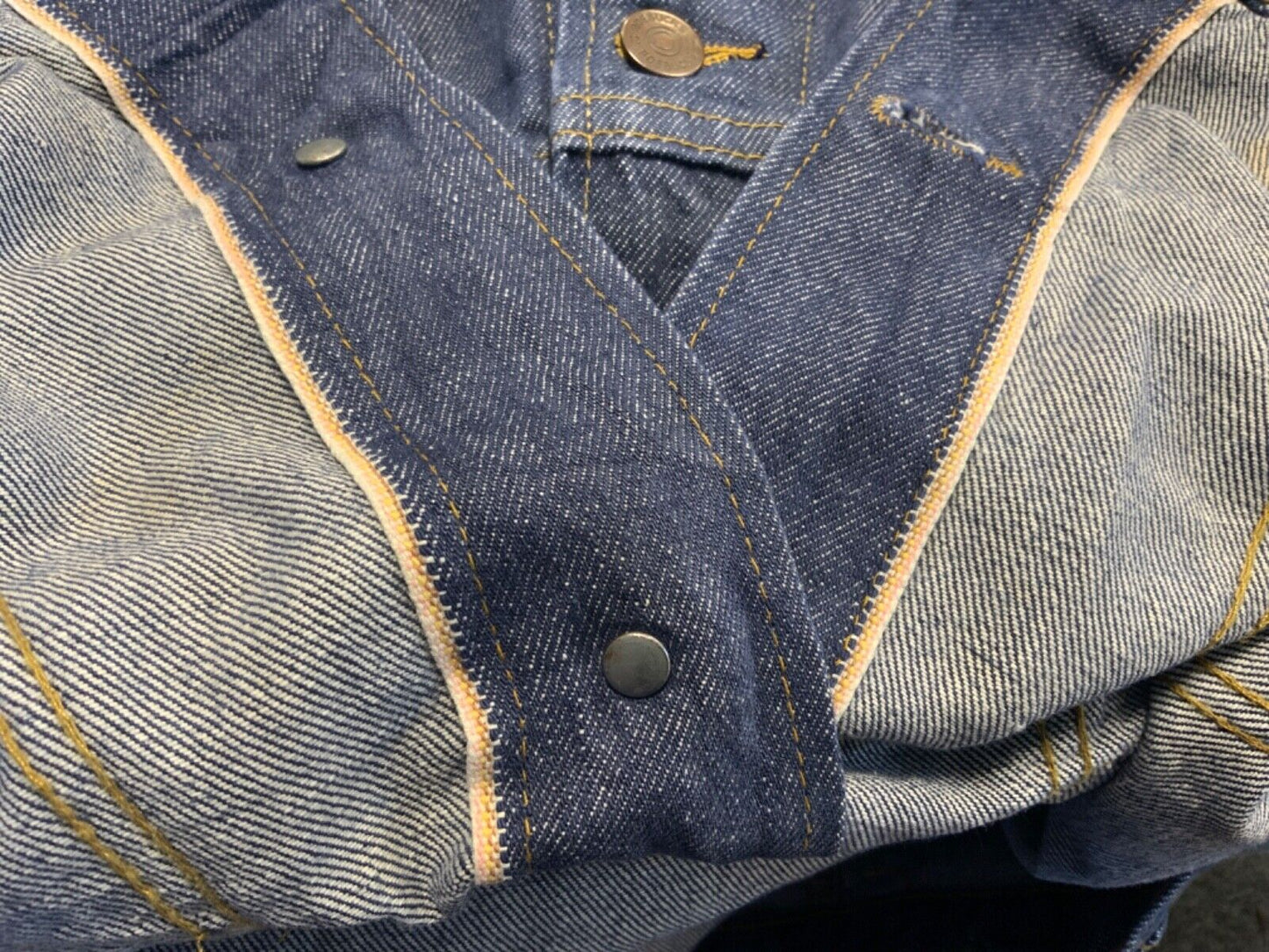 VTG 70s USA SEARS ROEBUCK SELVEDGE DENIM TRUCKER RODEO JACKET ROCKABILLY 41” M