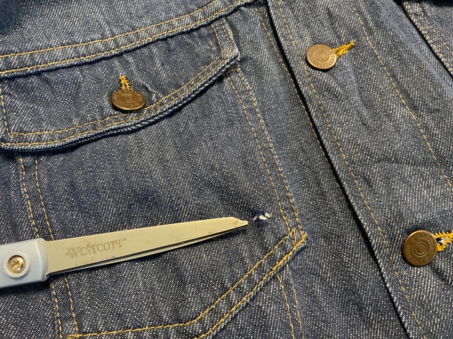 VTG 70s USA SEARS ROEBUCK SELVEDGE DENIM TRUCKER RODEO JACKET ROCKABILLY 41” M