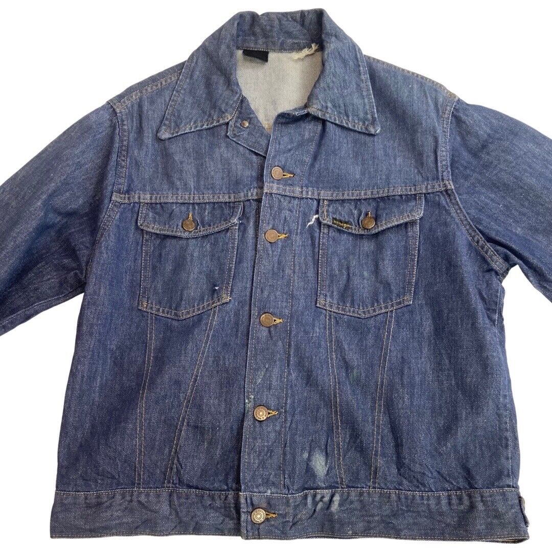 VTG 70s USA SEARS ROEBUCK SELVEDGE DENIM TRUCKER RODEO JACKET ROCKABILLY 41” M