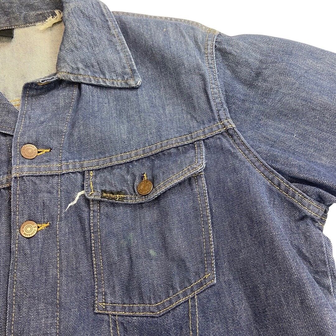 VTG 70s USA SEARS ROEBUCK SELVEDGE DENIM TRUCKER RODEO JACKET ROCKABILLY 41” M