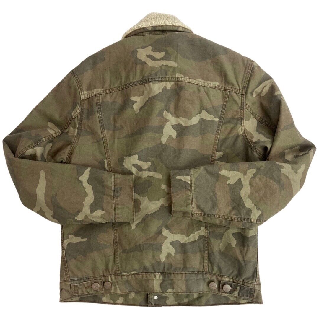 LEVIS WHITE TAB SHERPA LINED CANVAS CAMO TRUCKER JACKET ROCKABILLY TOZZIN 38” S