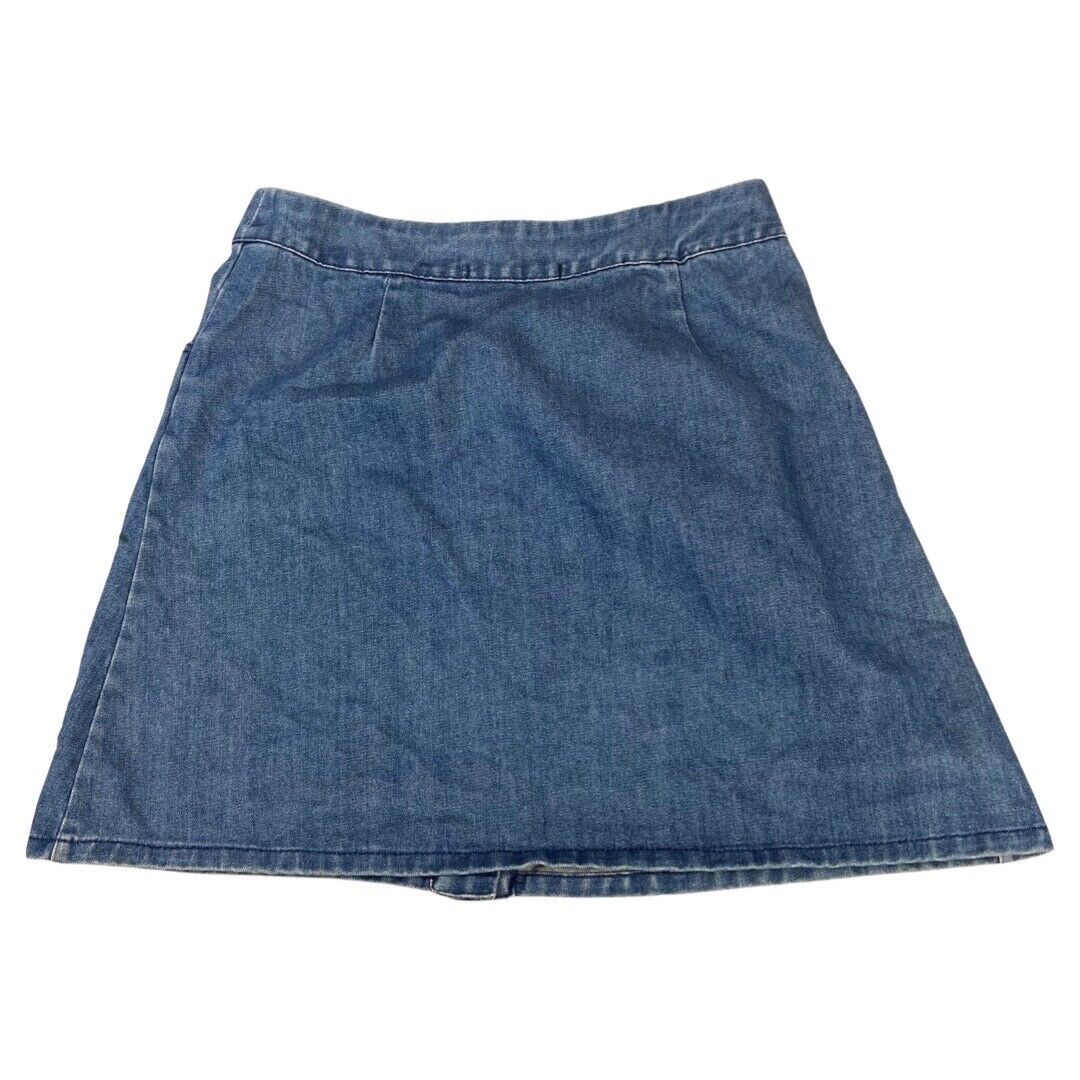 Vintage 90s 00s Blue Embroidered Button Floral A-Line Mini Skirt 8 10 S