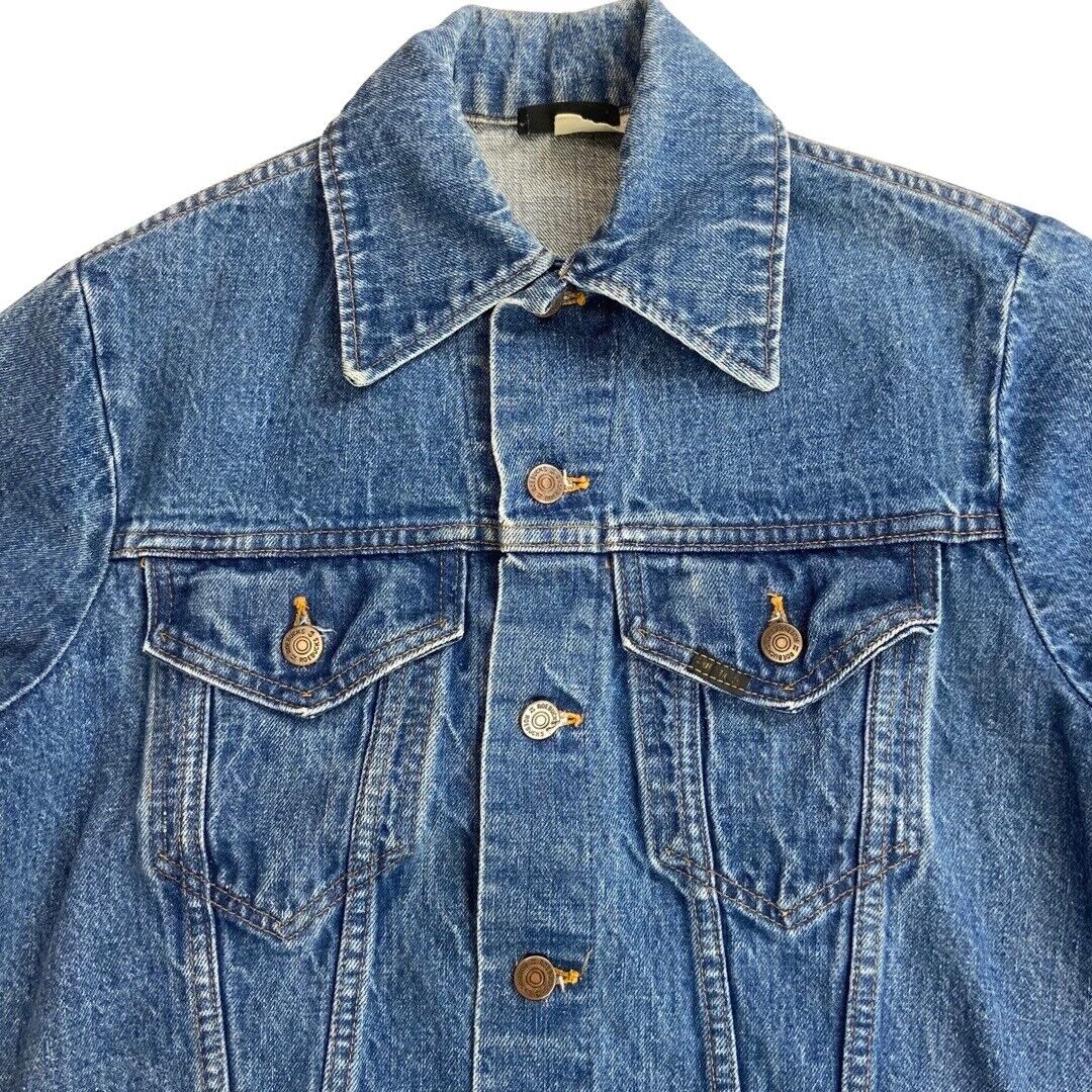 VTG 70s USA SEARS ROEBUCK DENIM TRUCKER RODEO JACKET MOD ROCKABILLY BIKER 36” S