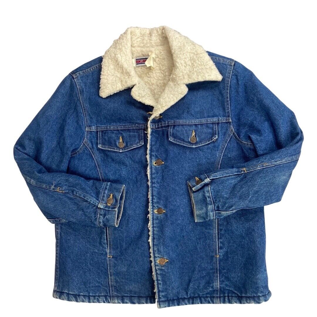 VTG 70s DENIM BIG MAC WESTERN SHERPA LINED BARN CHORE RODEO JACKET 40” M