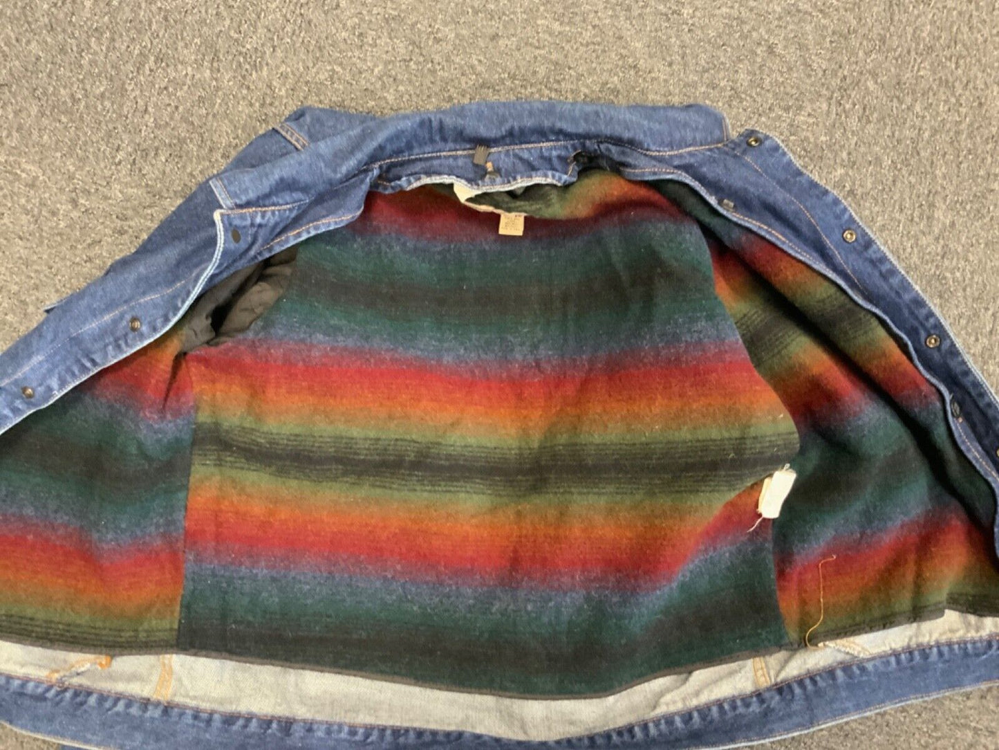 VTG DENIM USA MEXICAN WOOL BLANKET LINED CHORE RODEO JACKET ROCKABILLY 46” XL