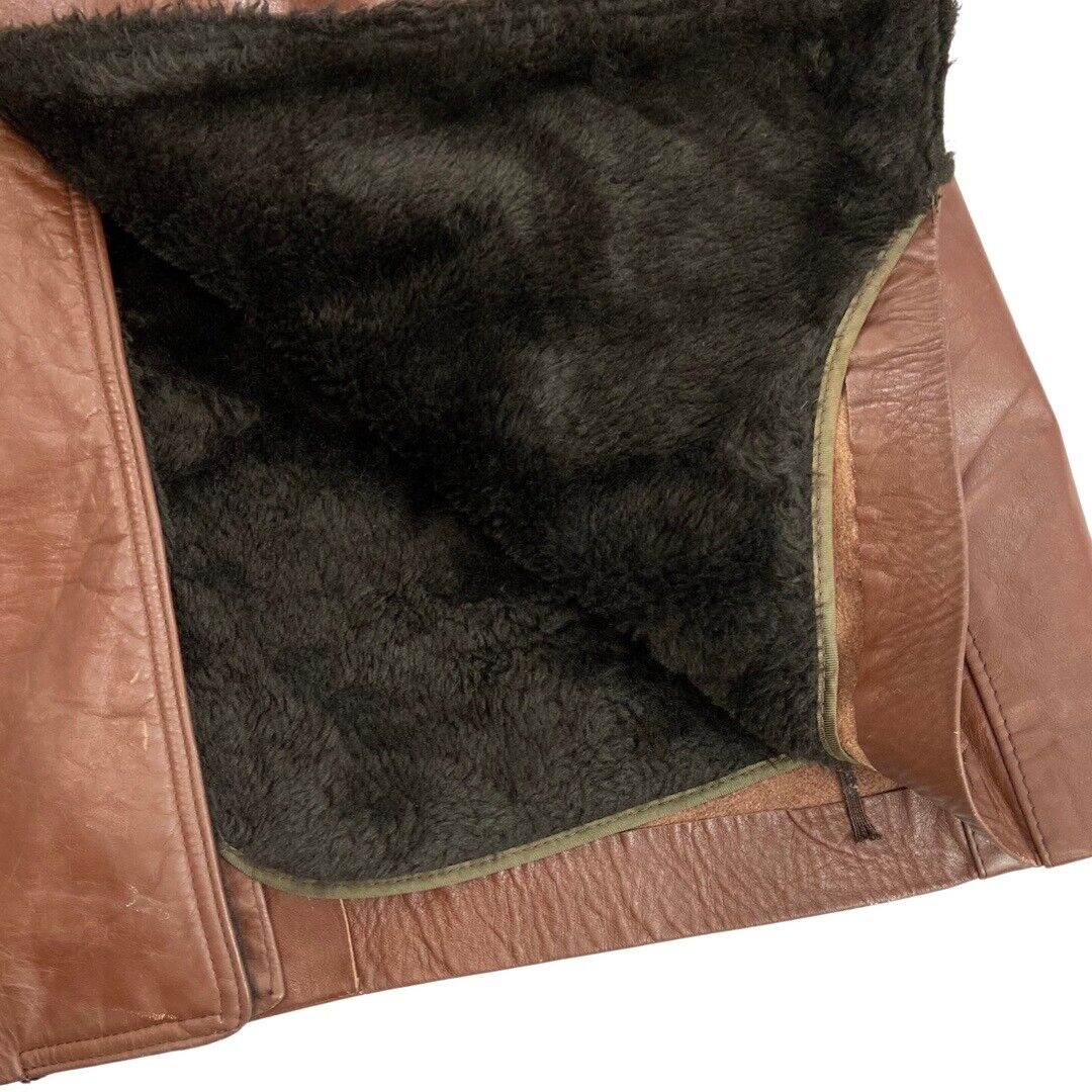 VTG 70s USA MENS LONDON FOG BROWN NAPPA LEATHER SHERPA COLLAR CAR COAT 42” L