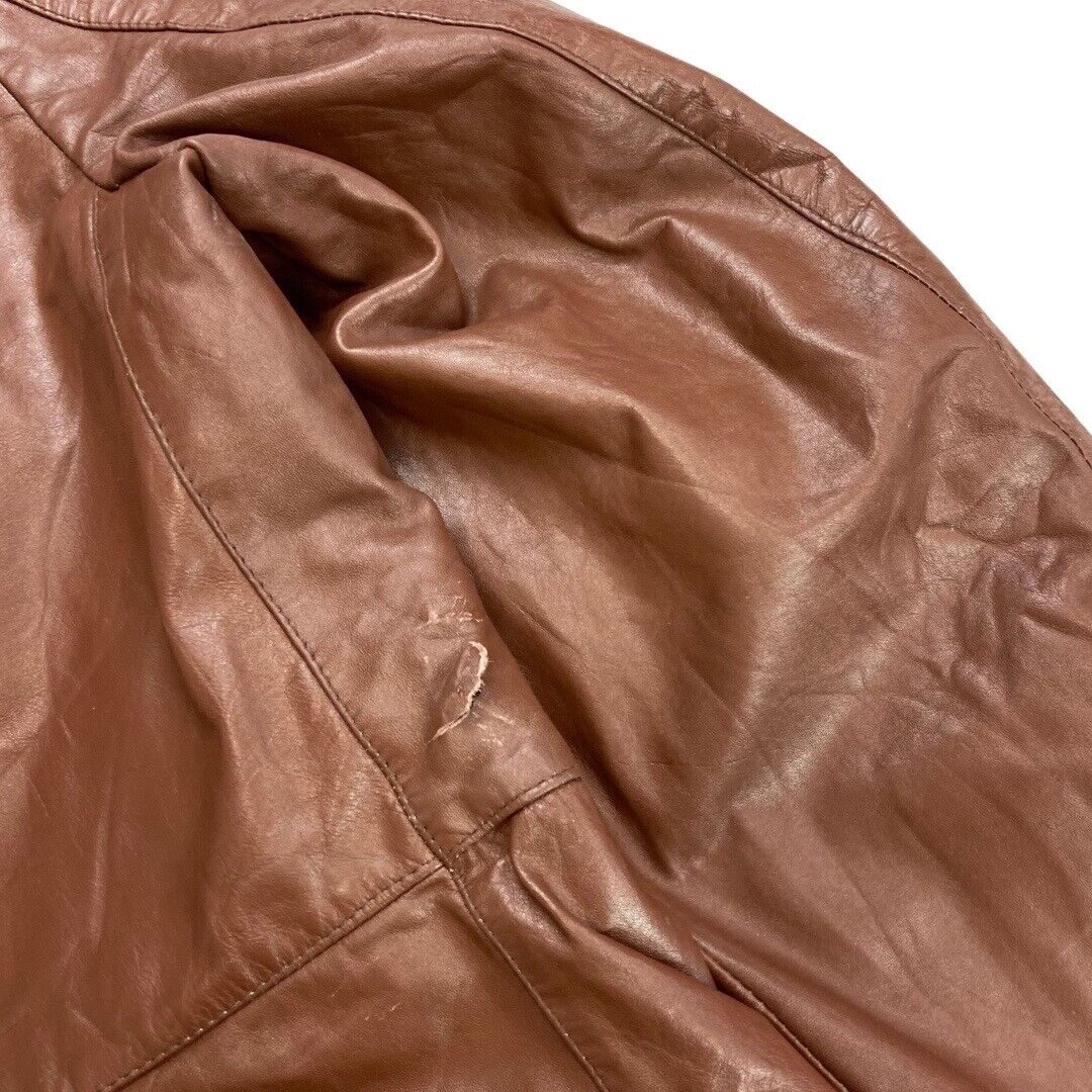 VTG 70s USA MENS LONDON FOG BROWN NAPPA LEATHER SHERPA COLLAR CAR COAT 42” L