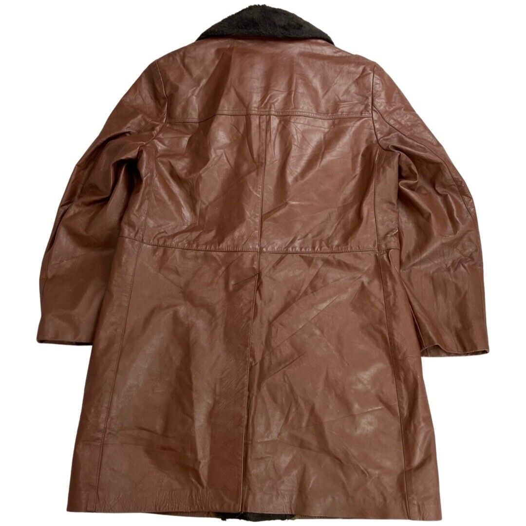 VTG 70s USA MENS LONDON FOG BROWN NAPPA LEATHER SHERPA COLLAR CAR COAT 42” L
