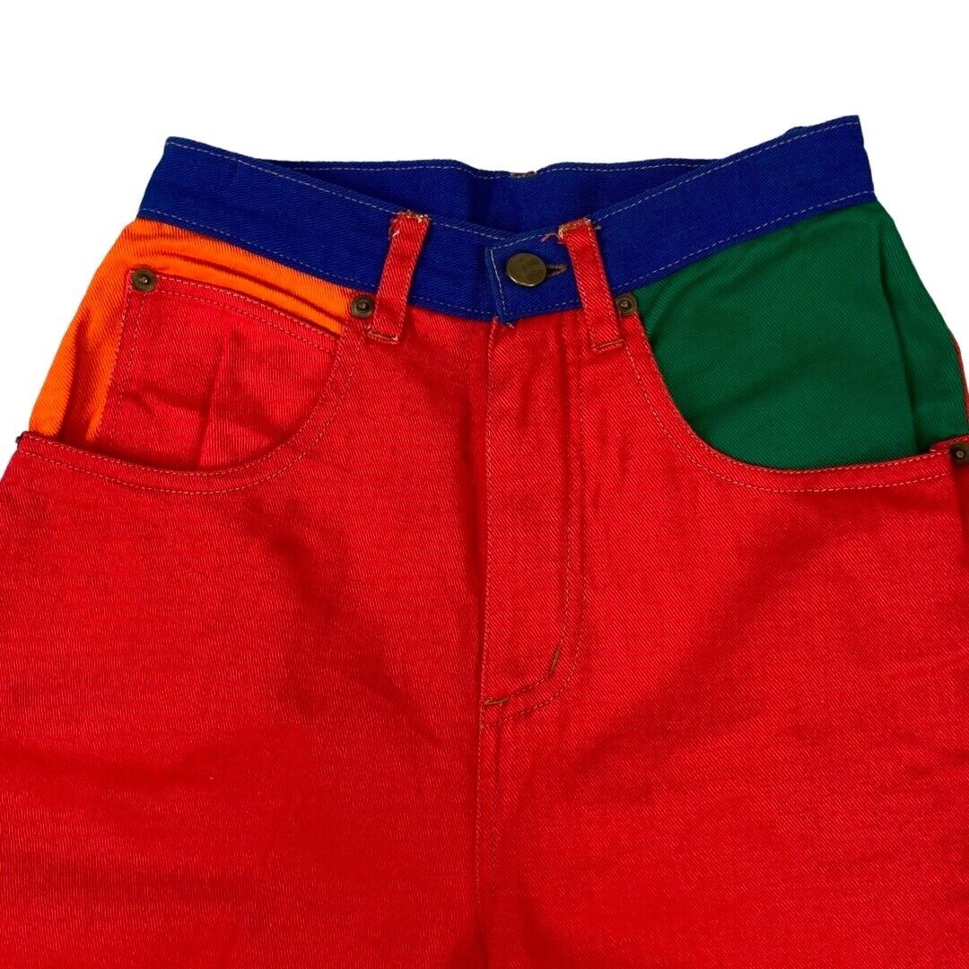 Vintage 80s 90s Red Orange Blue Colour Block High Waisted Shorts 6 8 XS