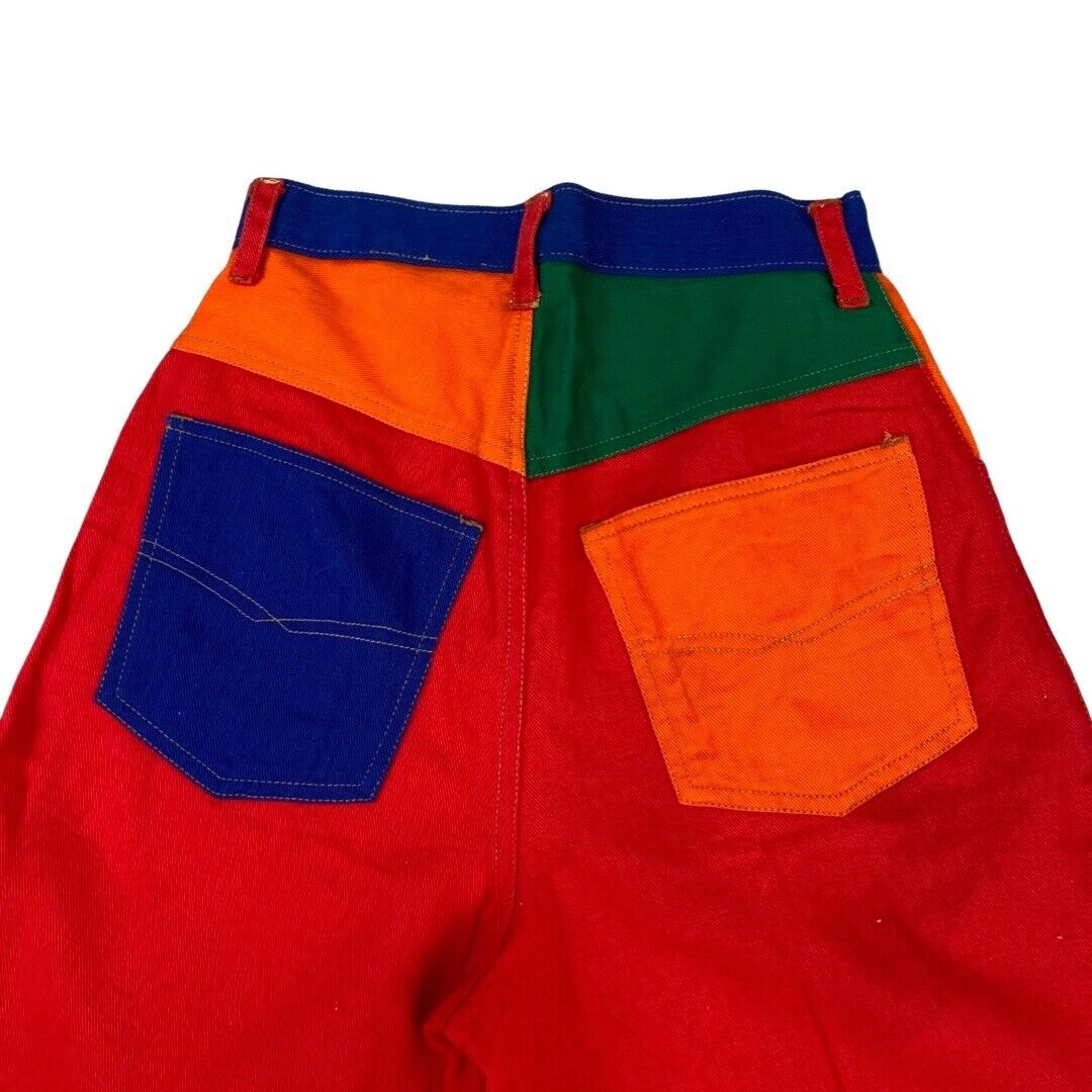 Vintage 80s 90s Red Orange Blue Colour Block High Waisted Shorts 6 8 XS