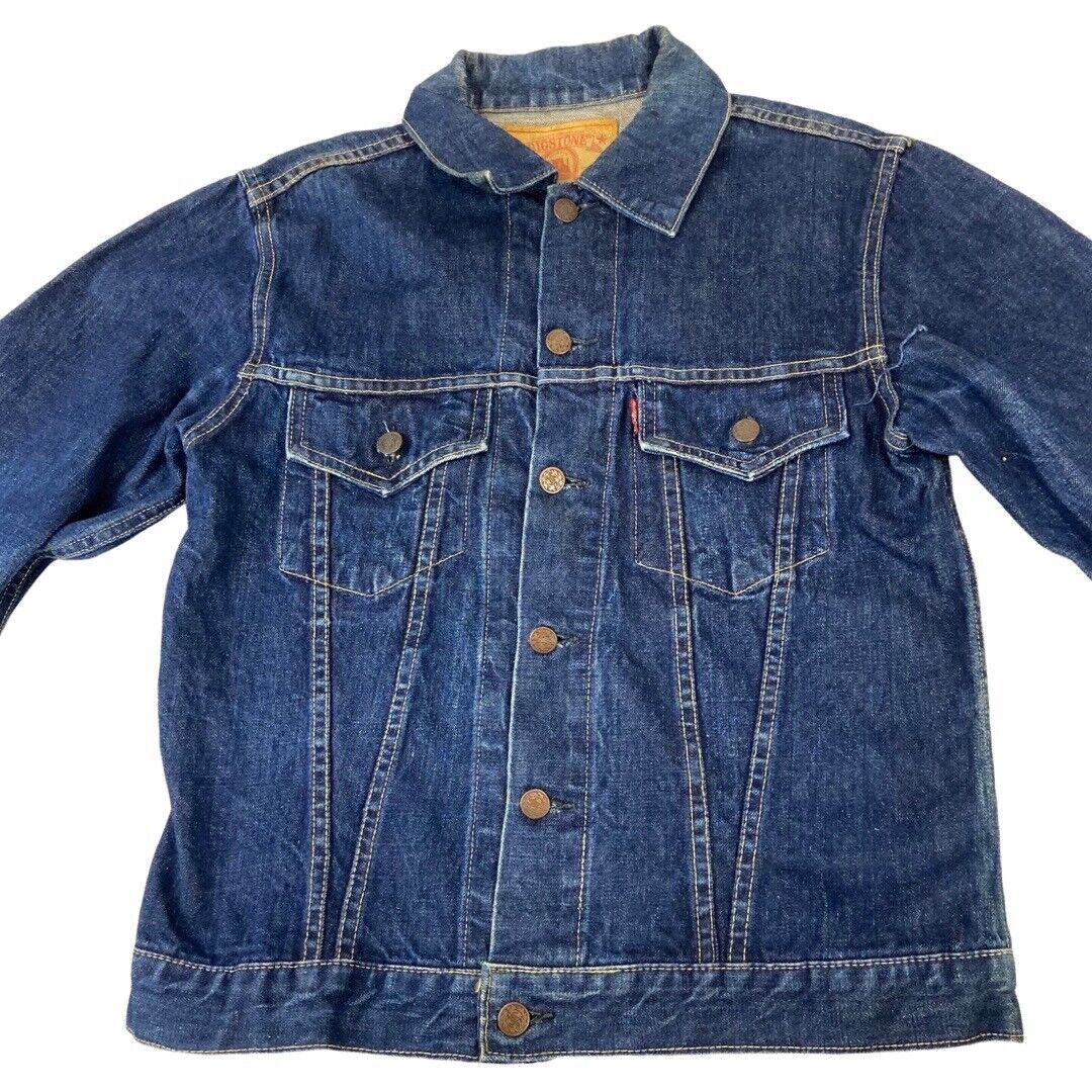 VTG USA BIGSTONE WESTERN RAW GENUINE INDIGO DYED DENIM JACKET ROCKABILLY 36” S
