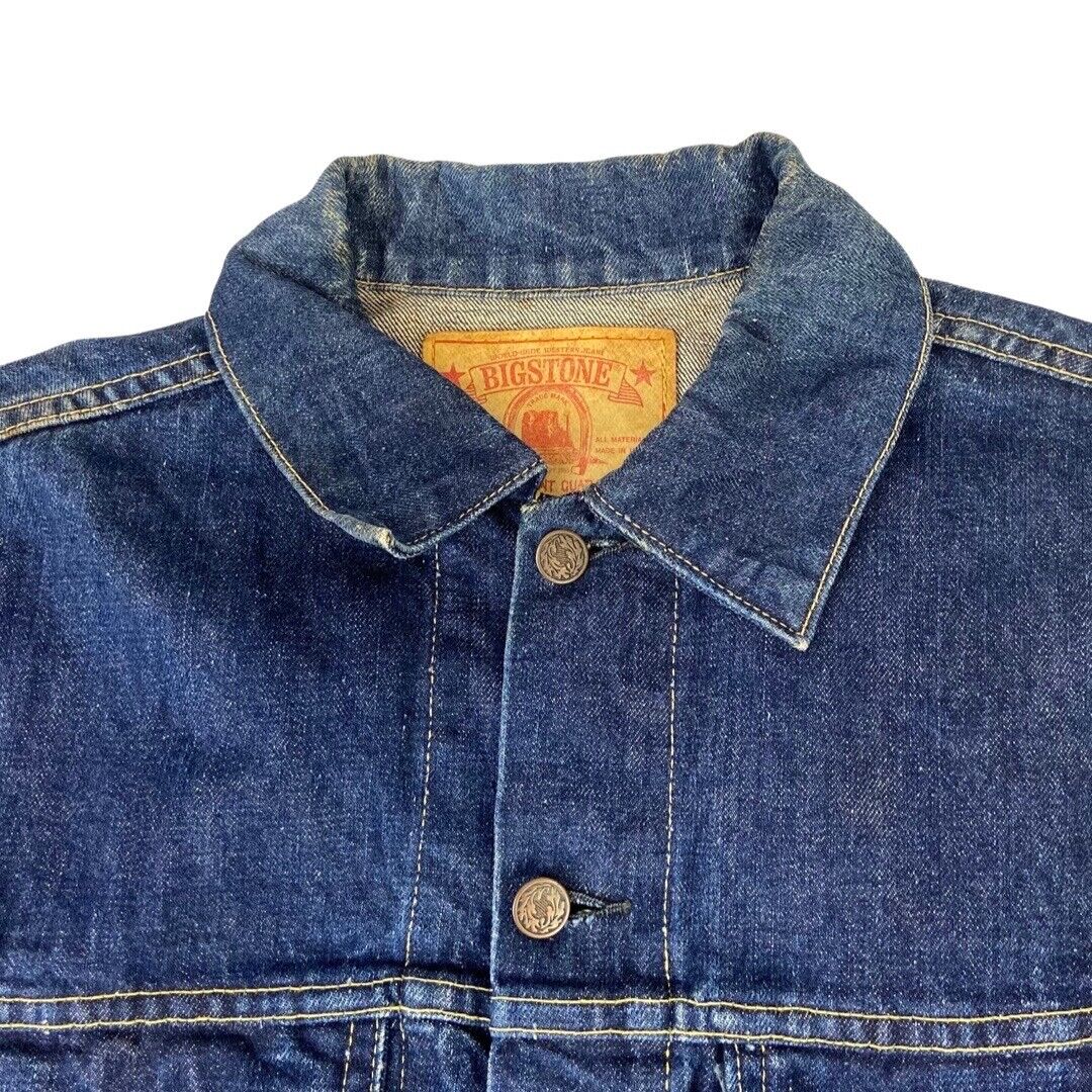 VTG USA BIGSTONE WESTERN RAW GENUINE INDIGO DYED DENIM JACKET ROCKABILLY 36” S