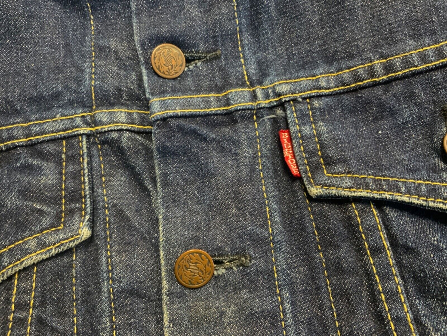 VTG USA BIGSTONE WESTERN RAW GENUINE INDIGO DYED DENIM JACKET ROCKABILLY 36” S