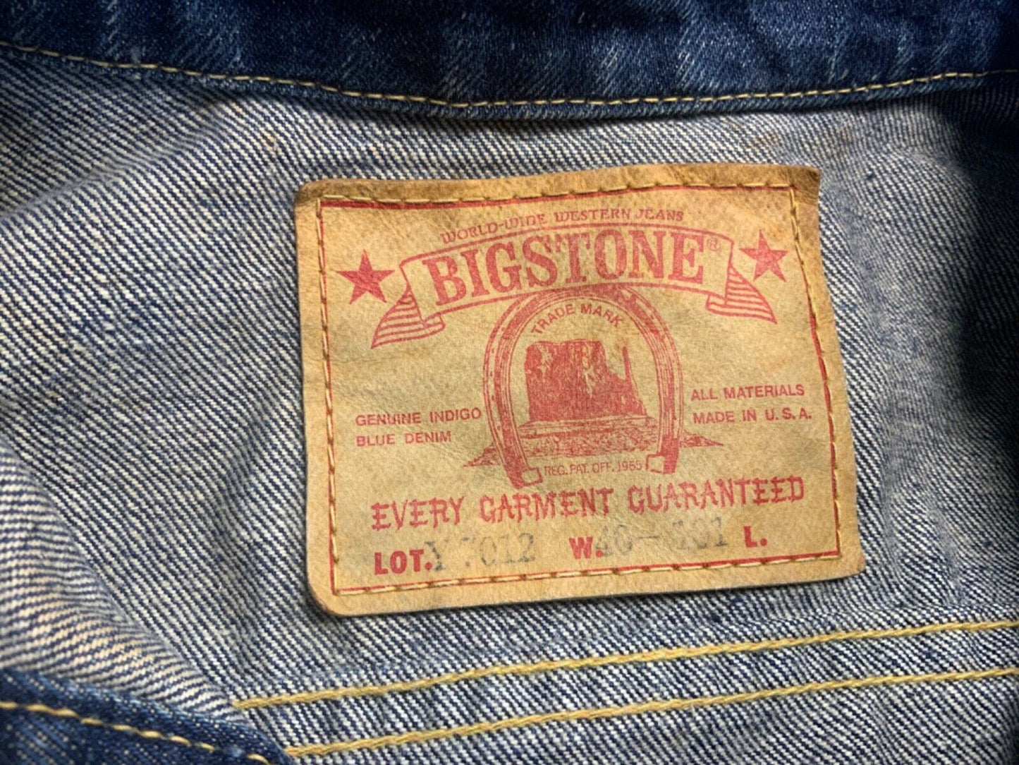 VTG USA BIGSTONE WESTERN RAW GENUINE INDIGO DYED DENIM JACKET ROCKABILLY 36” S