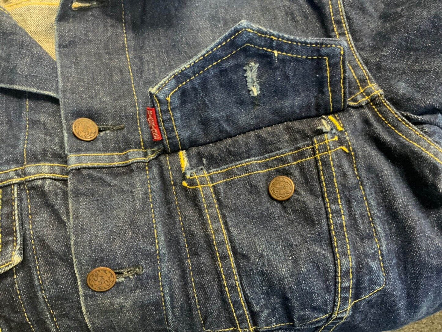 VTG USA BIGSTONE WESTERN RAW GENUINE INDIGO DYED DENIM JACKET ROCKABILLY 36” S