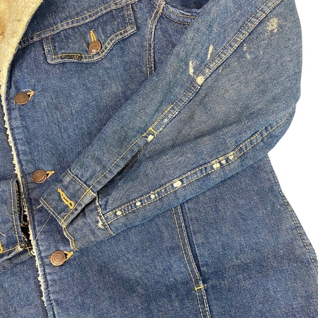 VTG 70S USA SEARS INDIGO ROEBUCKS SHERPA LINED DENIM WESTERN BARN JACKET 38” S