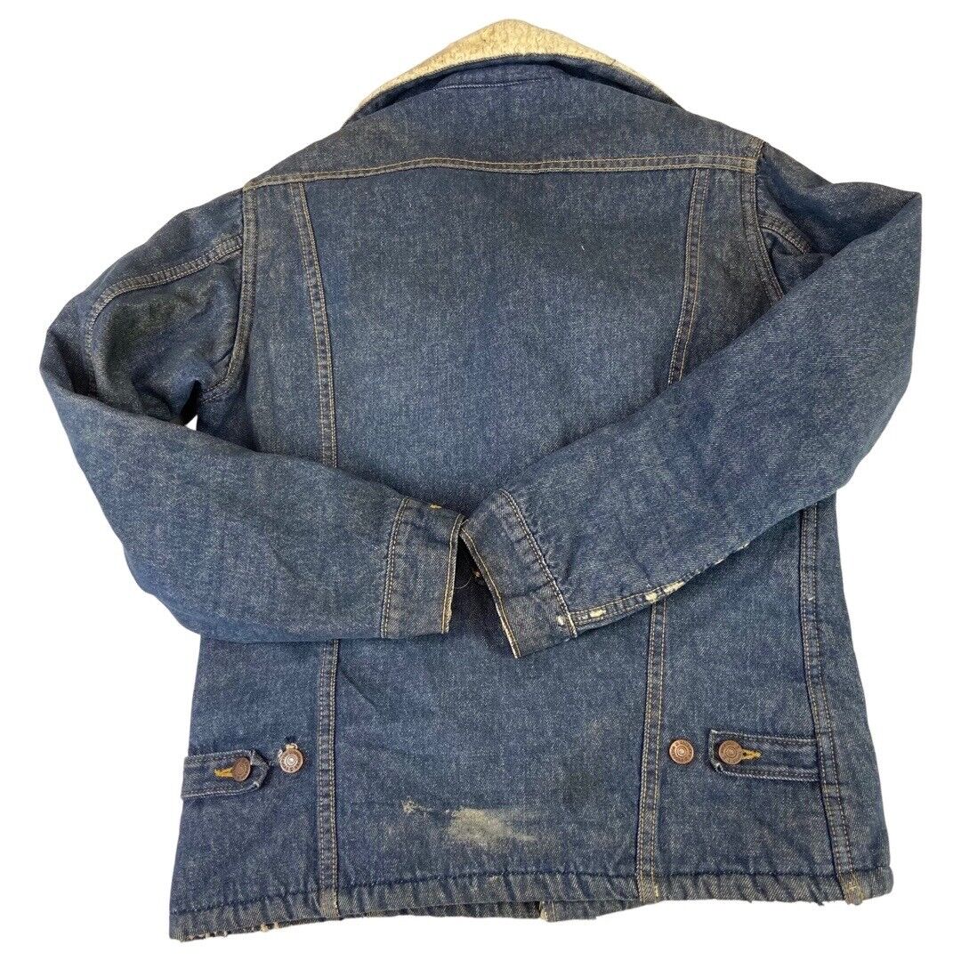 VTG 70S USA SEARS INDIGO ROEBUCKS SHERPA LINED DENIM WESTERN BARN JACKET 38” S