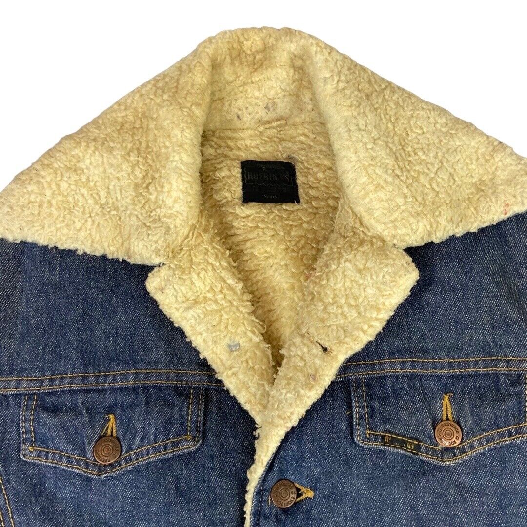 VTG 70S USA SEARS INDIGO ROEBUCKS SHERPA LINED DENIM WESTERN BARN JACKET 38” S