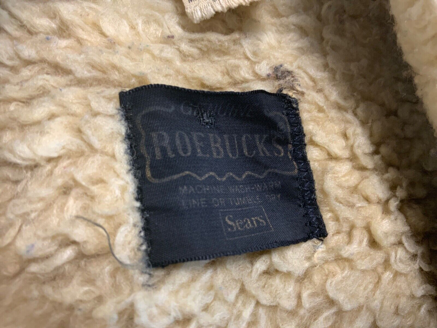 VTG 70S USA SEARS INDIGO ROEBUCKS SHERPA LINED DENIM WESTERN BARN JACKET 38” S