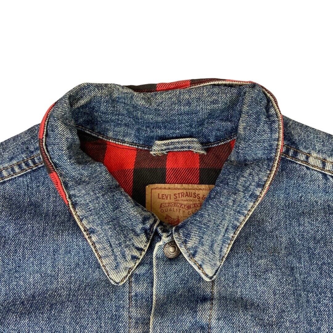 VTG 80s USA LEVIS HARLEY DAVIDSON PATCH FLANNEL LINED TYPE 3 DENIM JACKET 47” XL