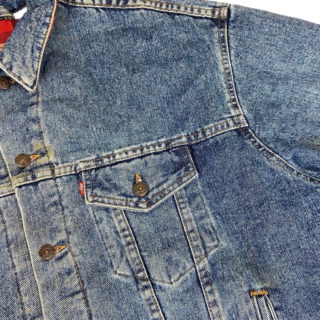 VTG 80s USA LEVIS HARLEY DAVIDSON PATCH FLANNEL LINED TYPE 3 DENIM JACKET 47” XL
