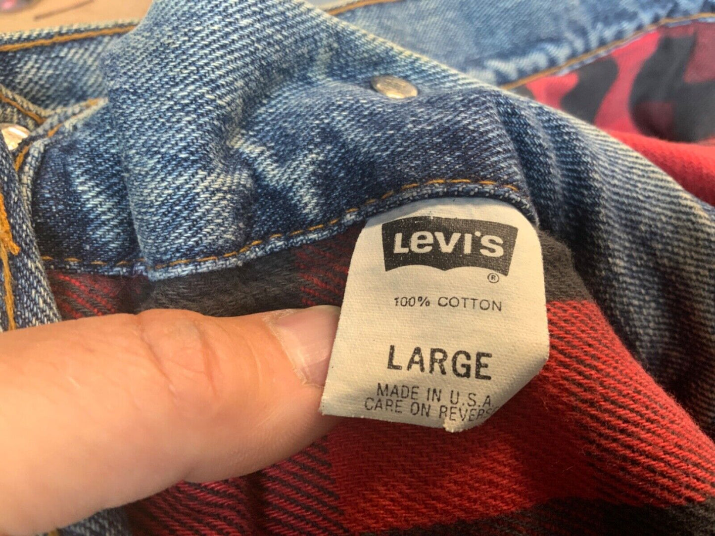 VTG 80s USA LEVIS HARLEY DAVIDSON PATCH FLANNEL LINED TYPE 3 DENIM JACKET 47” XL