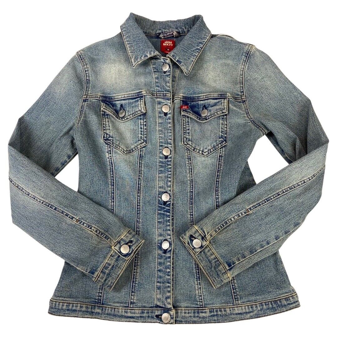 Vintage 90s Y2K Light Blue Miss Sixty Button Down Denim Shirt Jacket 8 10 S