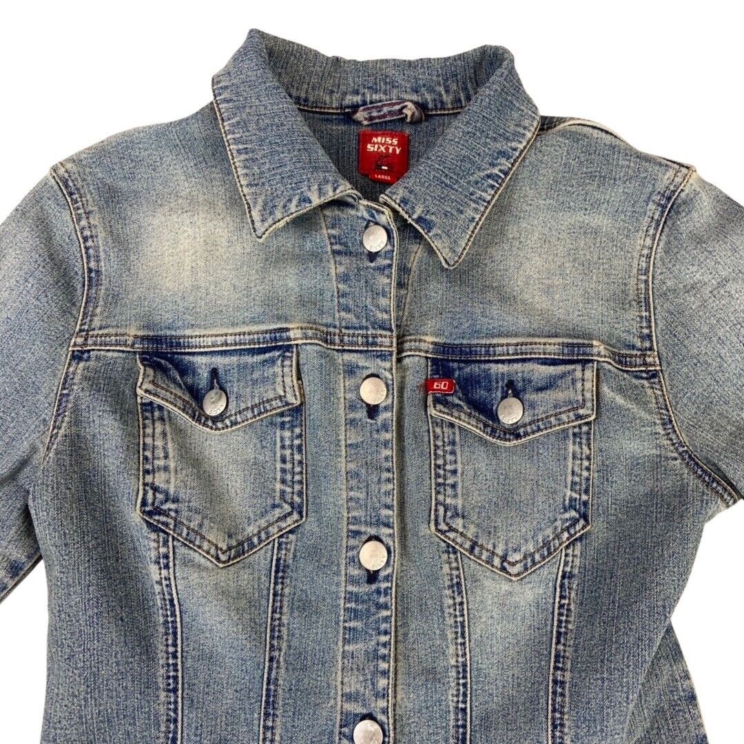 Vintage 90s Y2K Light Blue Miss Sixty Button Down Denim Shirt Jacket 8 10 S