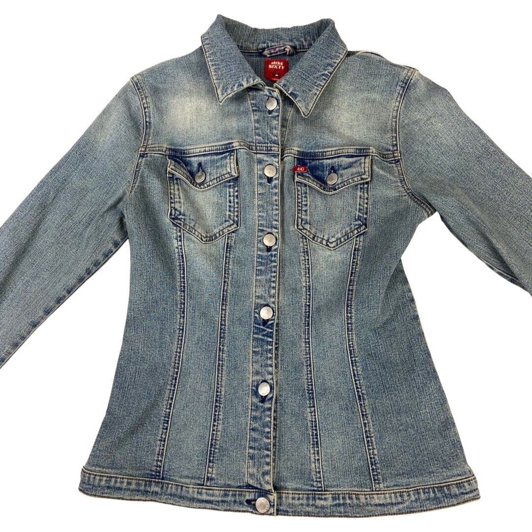 Vintage 90s Y2K Light Blue Miss Sixty Button Down Denim Shirt Jacket 8 10 S