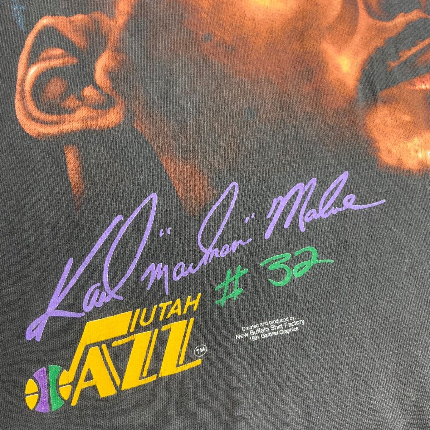 VTG 1991 Black Salem Sportswear Karl 'The Mailman' Malone Utah Jazz T-Shirt MED
