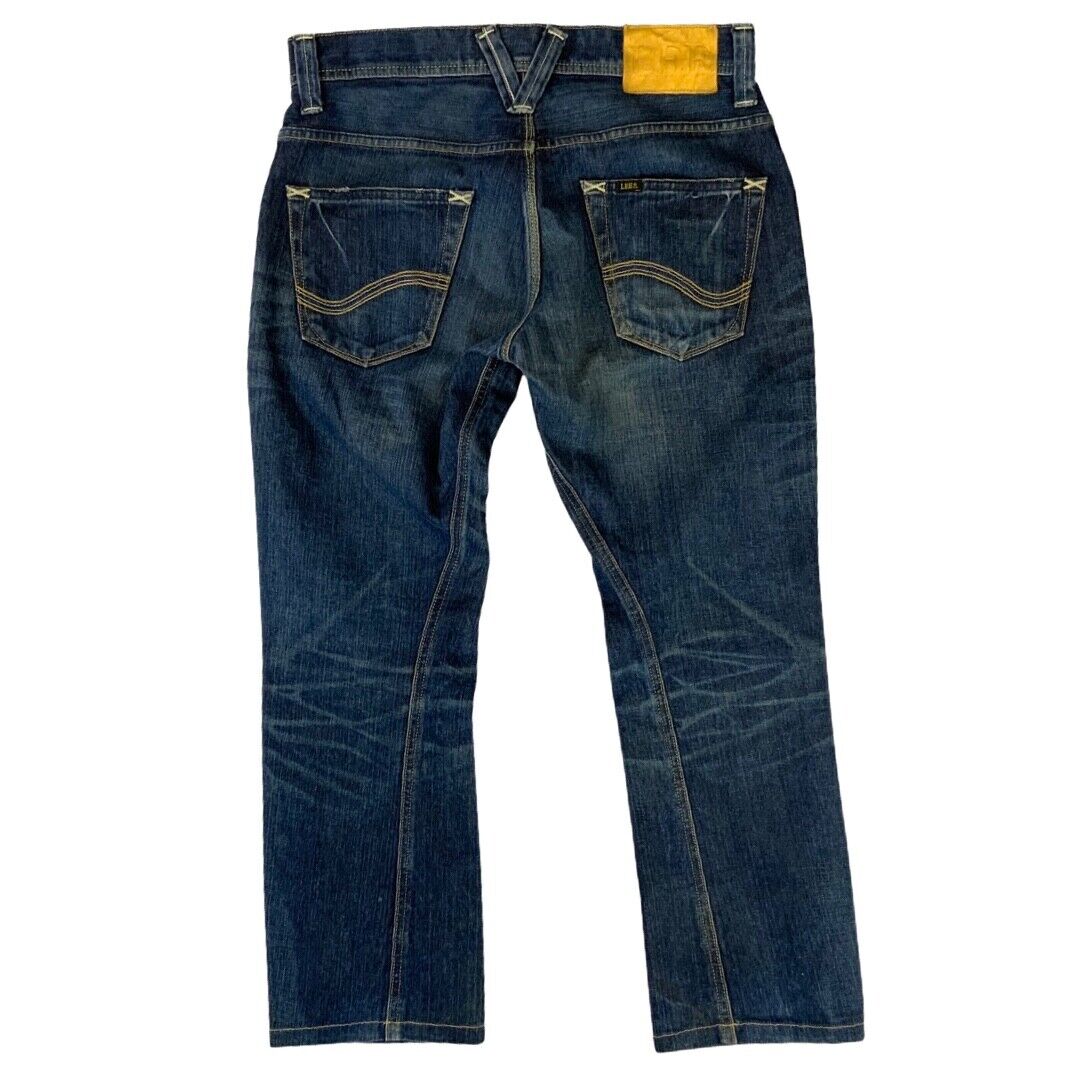 LTD LEE GOLD LEATHER LABEL JAPANESE TWISTED DENIM JEANS TWISTED SEAM 32”W 28”L