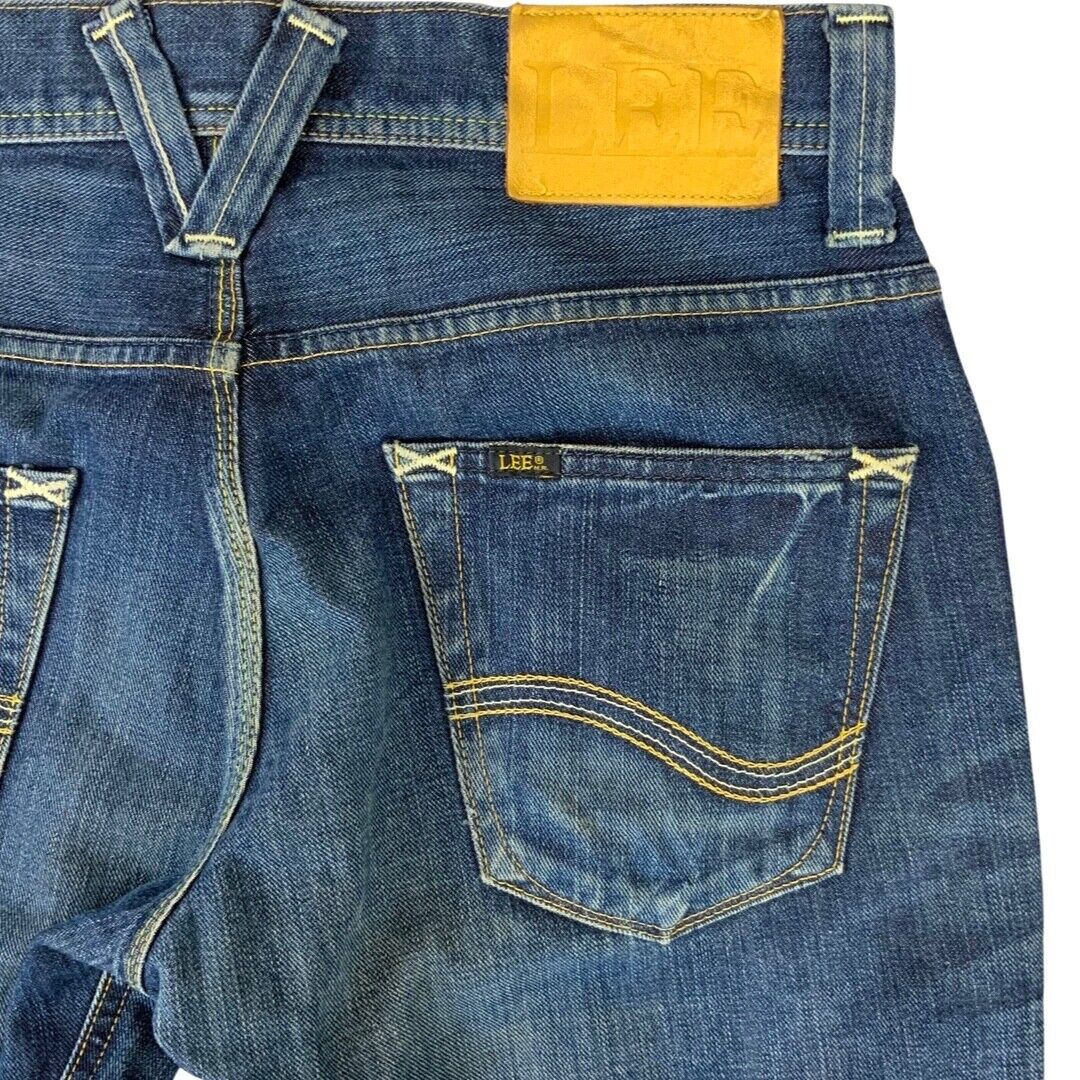 LTD LEE GOLD LEATHER LABEL JAPANESE TWISTED DENIM JEANS TWISTED SEAM 32”W 28”L