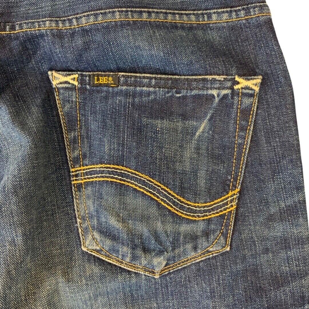 LTD LEE GOLD LEATHER LABEL JAPANESE TWISTED DENIM JEANS TWISTED SEAM 32”W 28”L