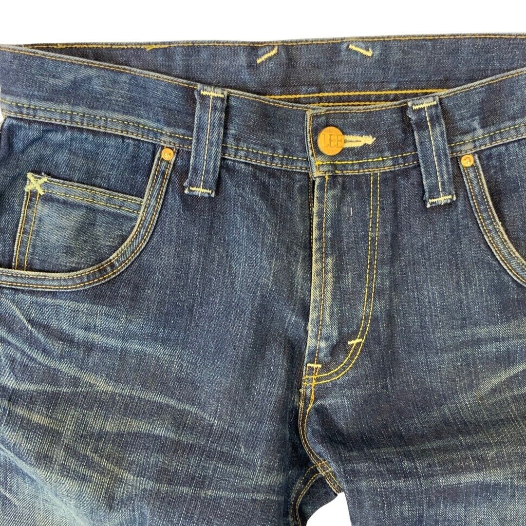 LTD LEE GOLD LEATHER LABEL JAPANESE TWISTED DENIM JEANS TWISTED SEAM 32”W 28”L