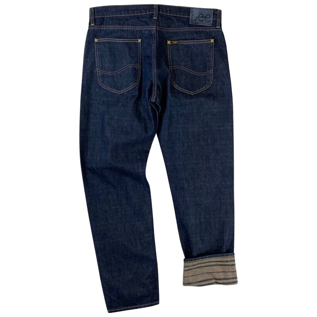 LTD EDN SEASONAL LEE CHASE STRIPED INNER INDIGO DENIM JEANS ROCKABILLY 34”W 32”L