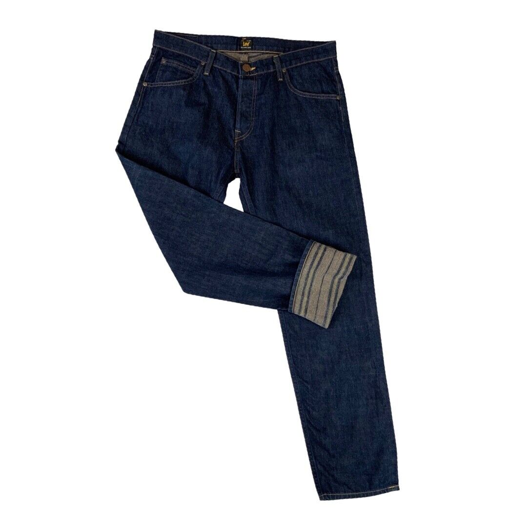 LTD EDN SEASONAL LEE CHASE STRIPED INNER INDIGO DENIM JEANS ROCKABILLY 34”W 32”L