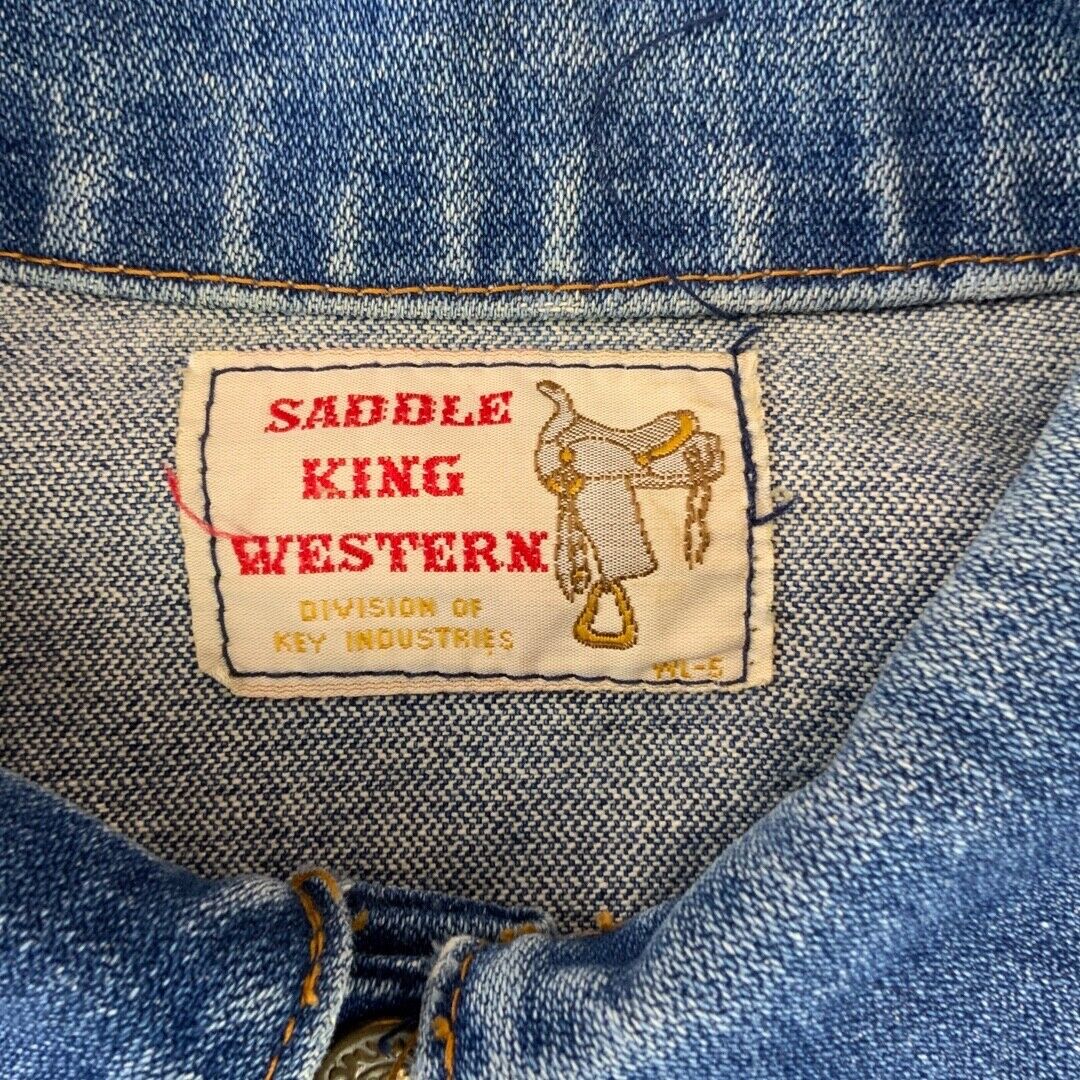 VTG 70s USA SADDLE KING WESTERN BY KEY IMPERIAL DENIM TRUCKER RODEO JACKET 42” L