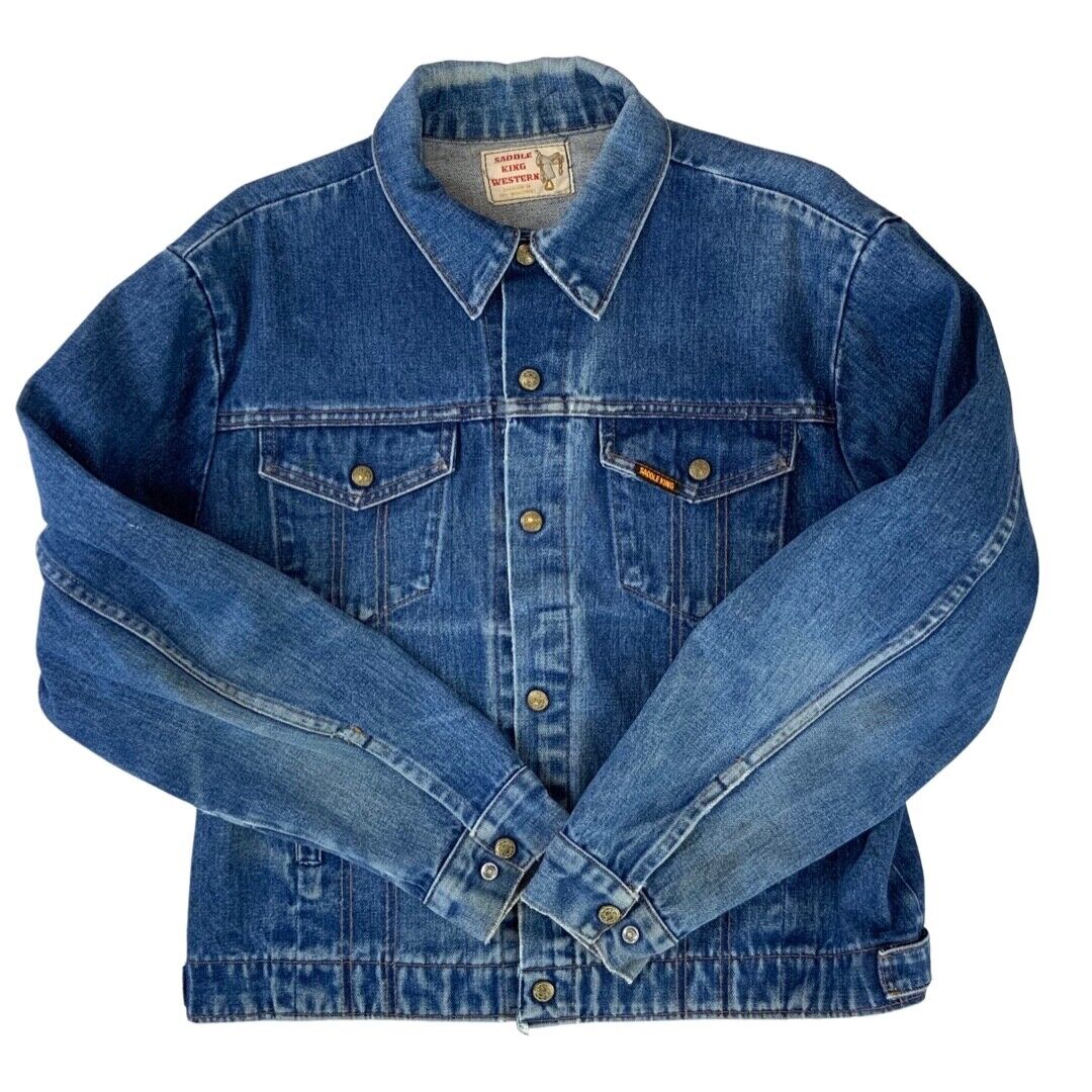 VTG 70s USA SADDLE KING WESTERN BY KEY IMPERIAL DENIM TRUCKER RODEO JACKET 42” L