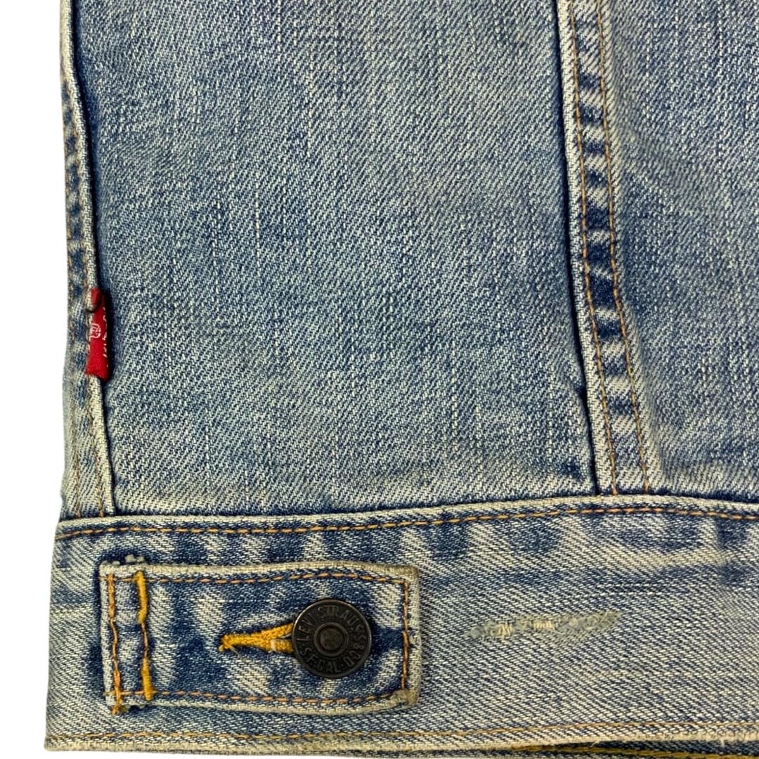 VTG LEVIS 10180 PINK FLANNEL LINED TYPE 3 TRUCKER DENIM JACKET 36” S