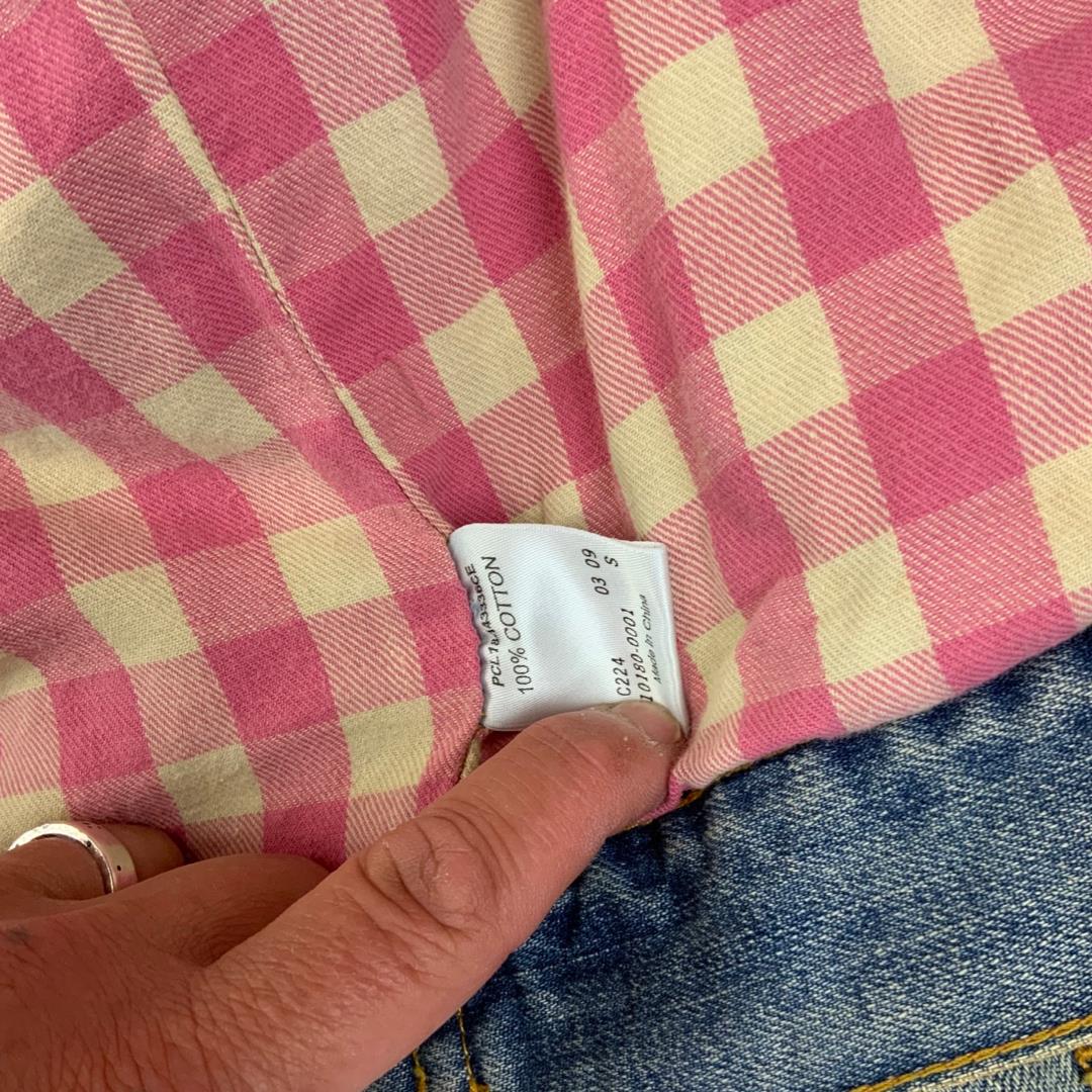 VTG LEVIS 10180 PINK FLANNEL LINED TYPE 3 TRUCKER DENIM JACKET 36” S
