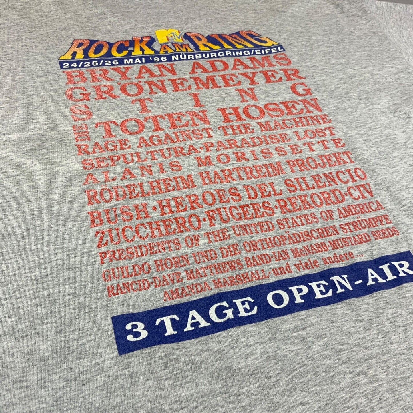 Vintage 1996 Grey Rock Am Ring Festival Line-Up Graphic Screen Stars T-Shirt XL