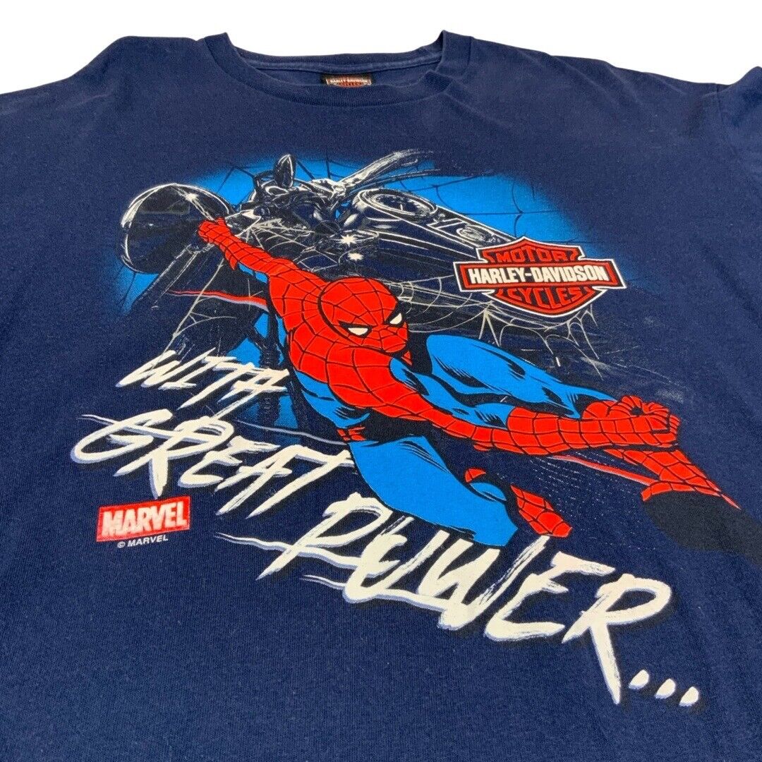 2018 Navy Harley Davidson Motor Cycles Hannover Spiderman Graphic T-Shirt XL