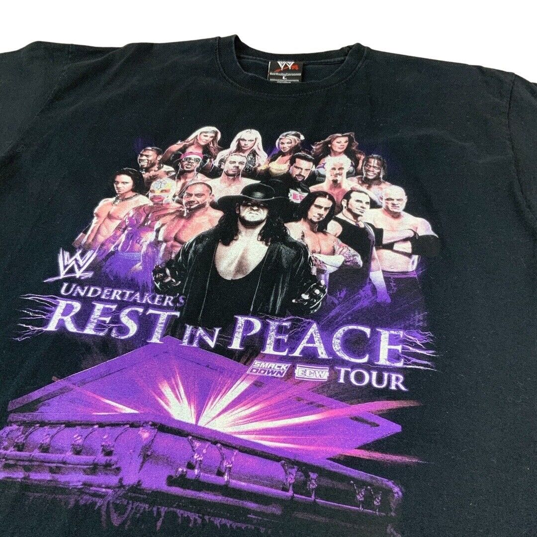 2009 Black WWE Undertaker's Rest In Peace Tour Double Sided Graphic T-Shirt XL
