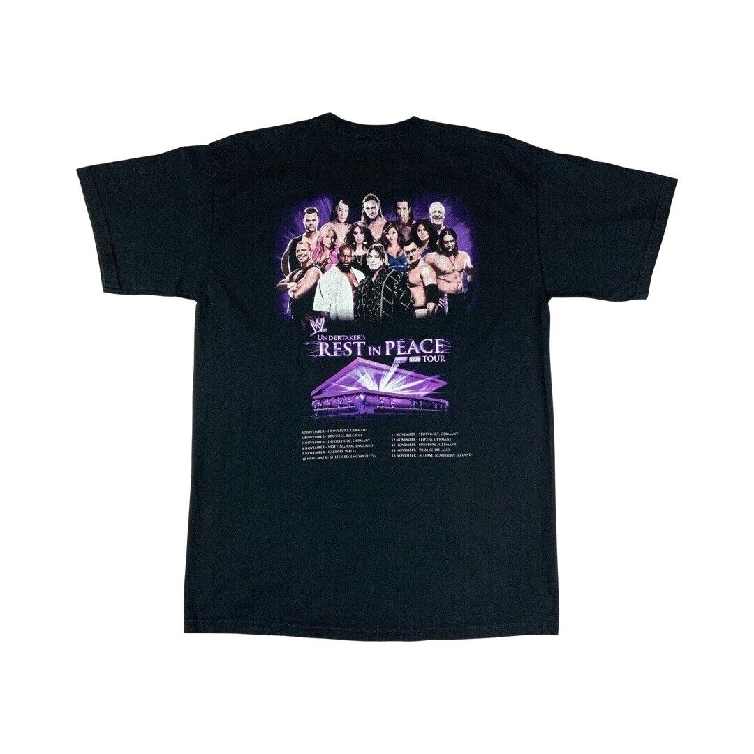 2009 Black WWE Undertaker's Rest In Peace Tour Double Sided Graphic T-Shirt XL