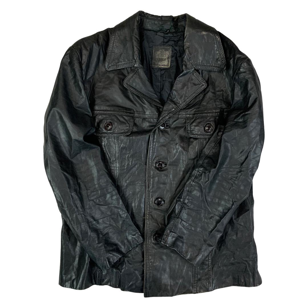 LADIES VTG 70s SOFT BLACK LEATHER BUTTON DOWN JACKET BIG COLLARS MOD SIZE 8/10