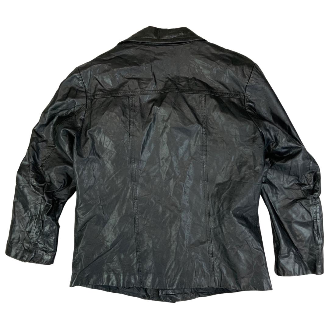 LADIES VTG 70s SOFT BLACK LEATHER BUTTON DOWN JACKET BIG COLLARS MOD SIZE 8/10